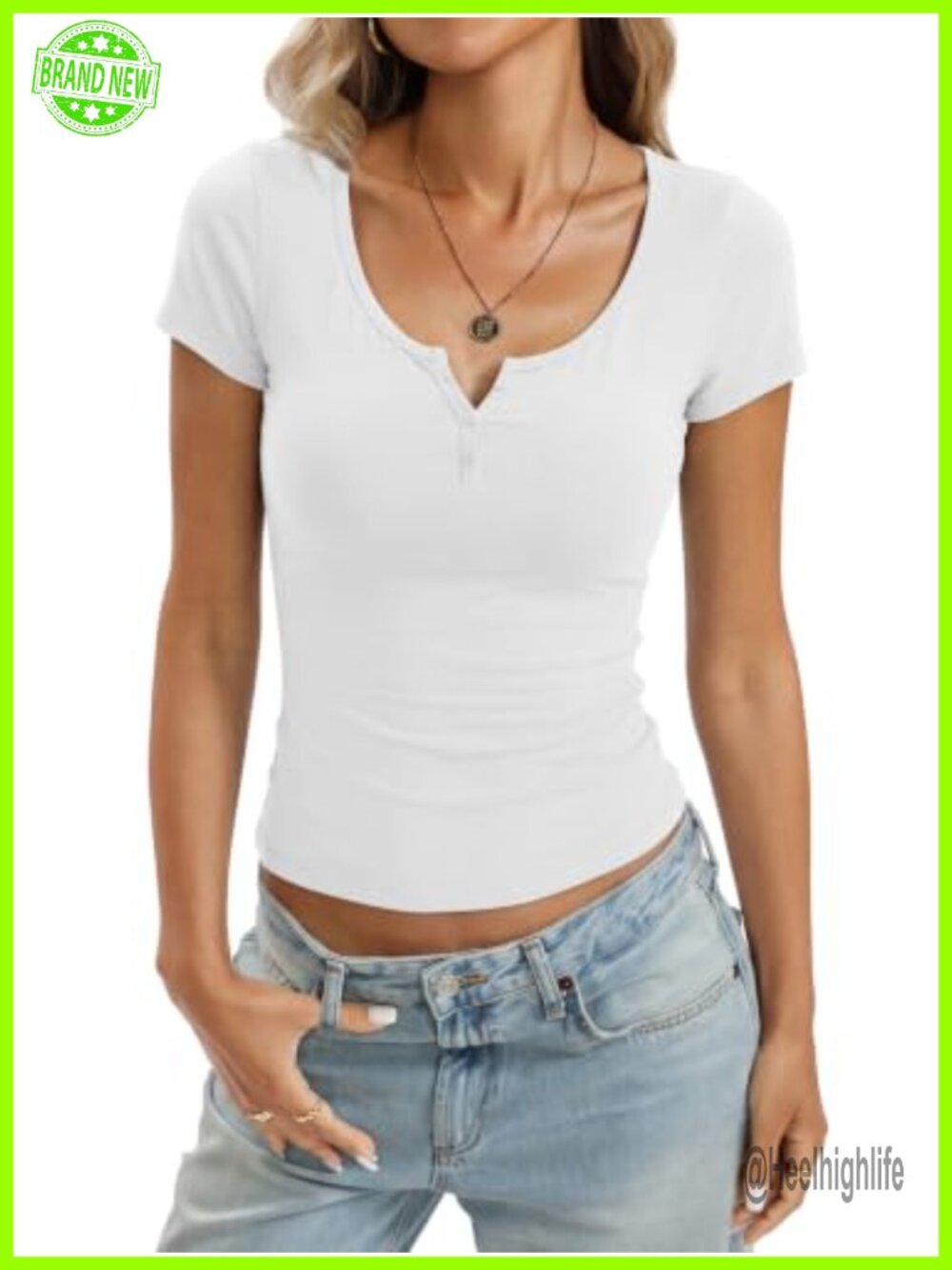 EasyGala Women's Cotton Henley Short Sleeve Fitted Summer Top Stretch